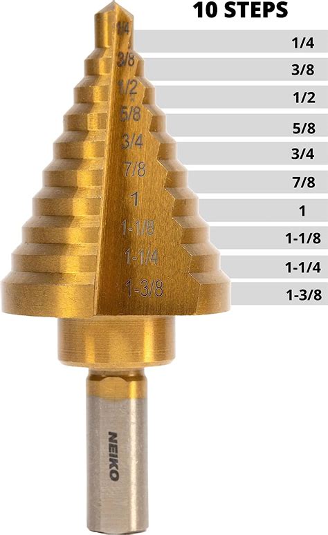 sheet metal stepper|NEIKO 10194A Titanium Step Drill Bit, High.